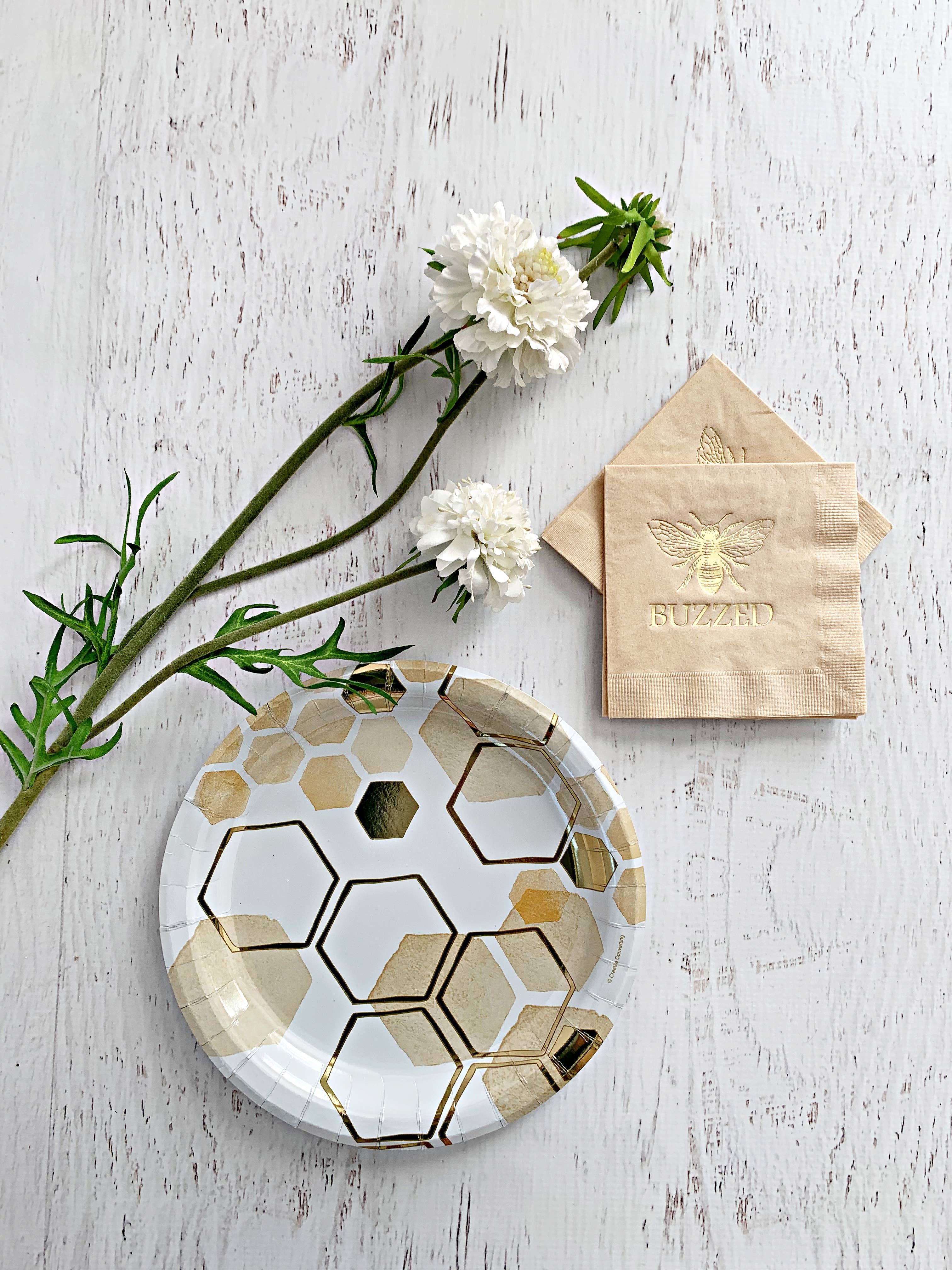 Buzzed Honeybee Cocktail Napkins - Gold on Tan