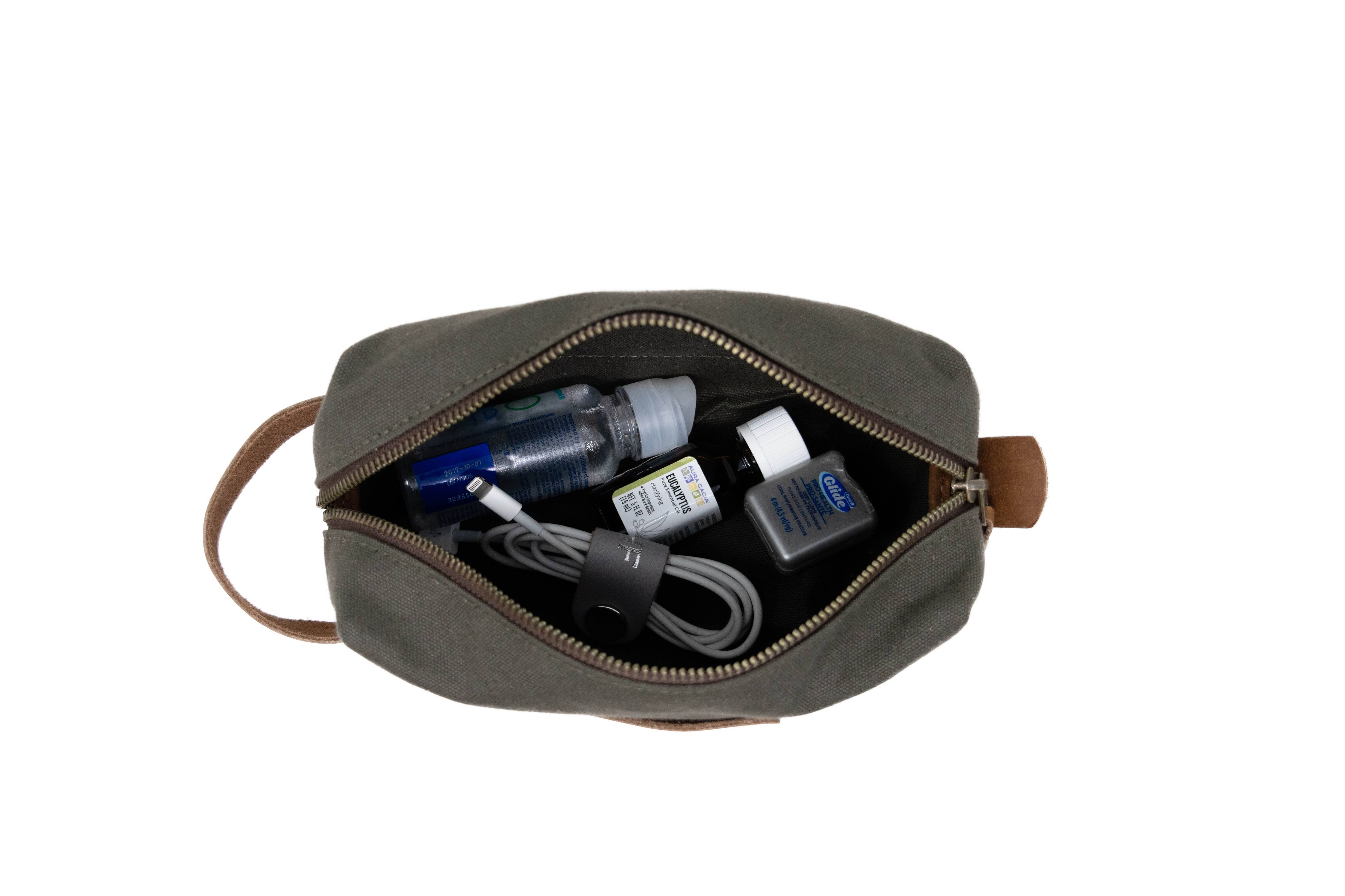 Canvas and Leather Travel Kit - Full Grain Leather - USA Made