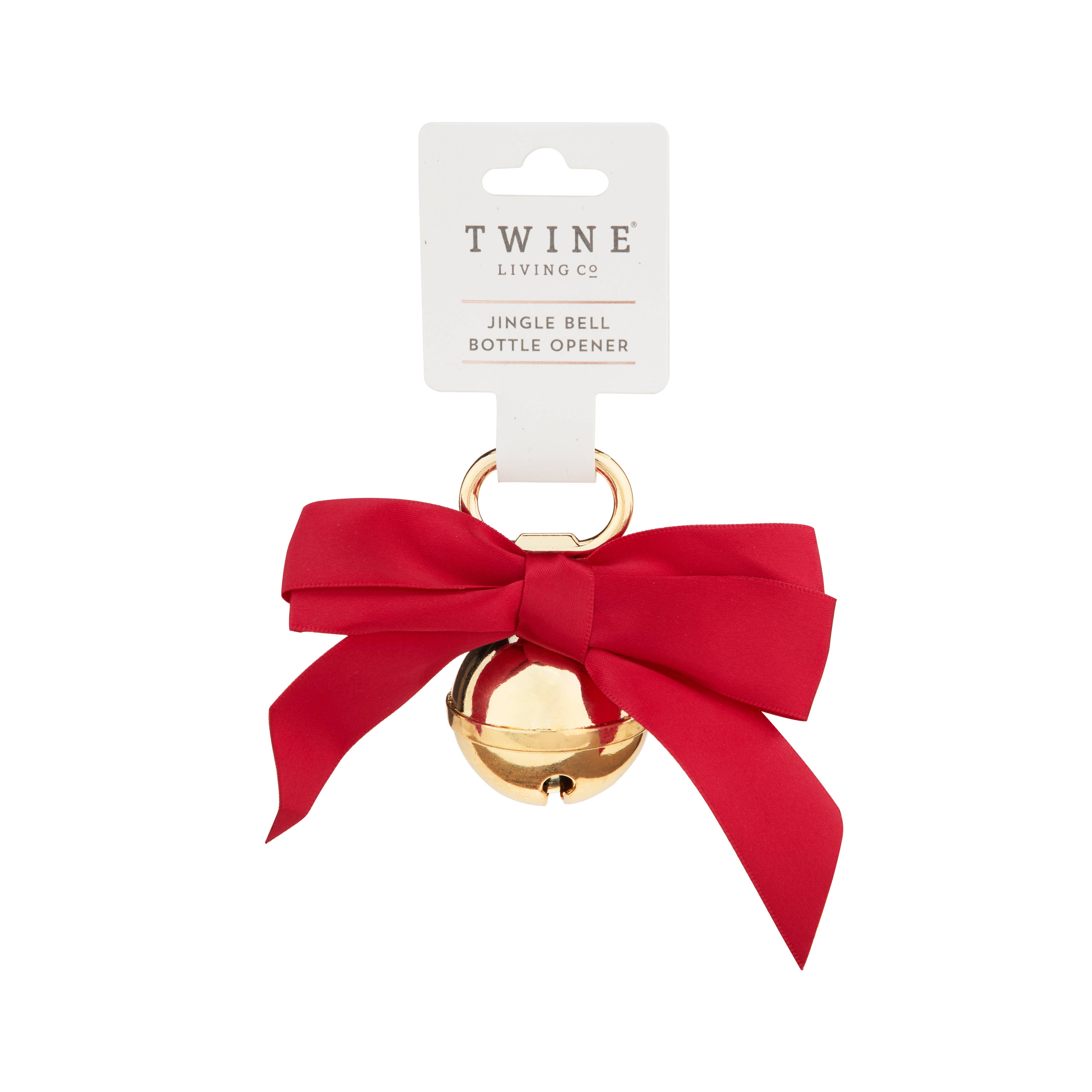 Gold-Plated Metal Jingle Bell Beer Bottle Opener w/ Ribbon