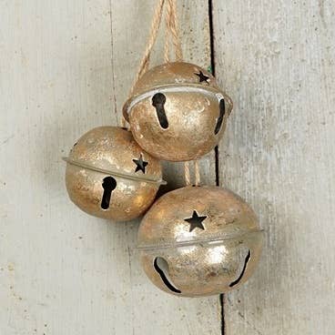 M11095- 13inL Distressed Bell Stringx3-Gold-