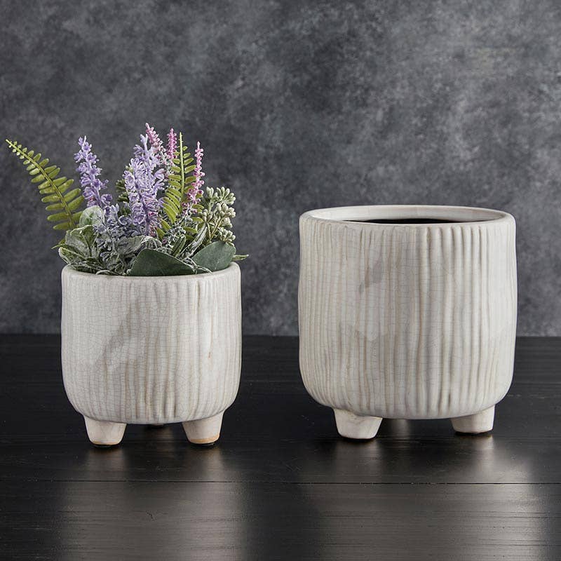 White Ceramic Pot with Feet - Large