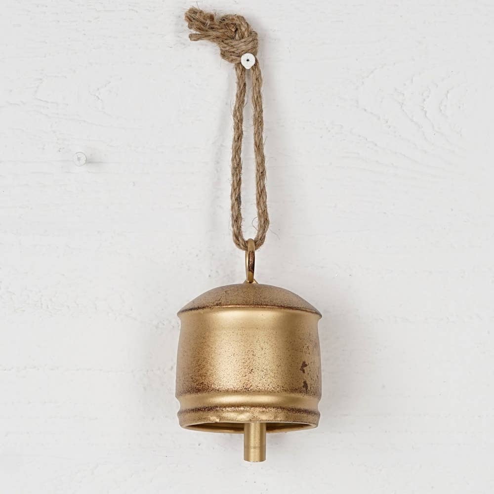 M32501-Vintage Gold Silo Bell w. jute loop (4inH)