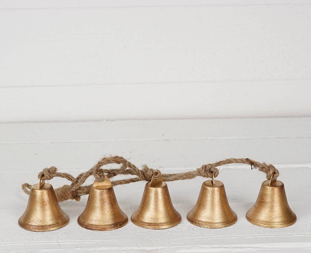 M32525-Vintage gold mini liberty bell (2.5inD)Stringx5