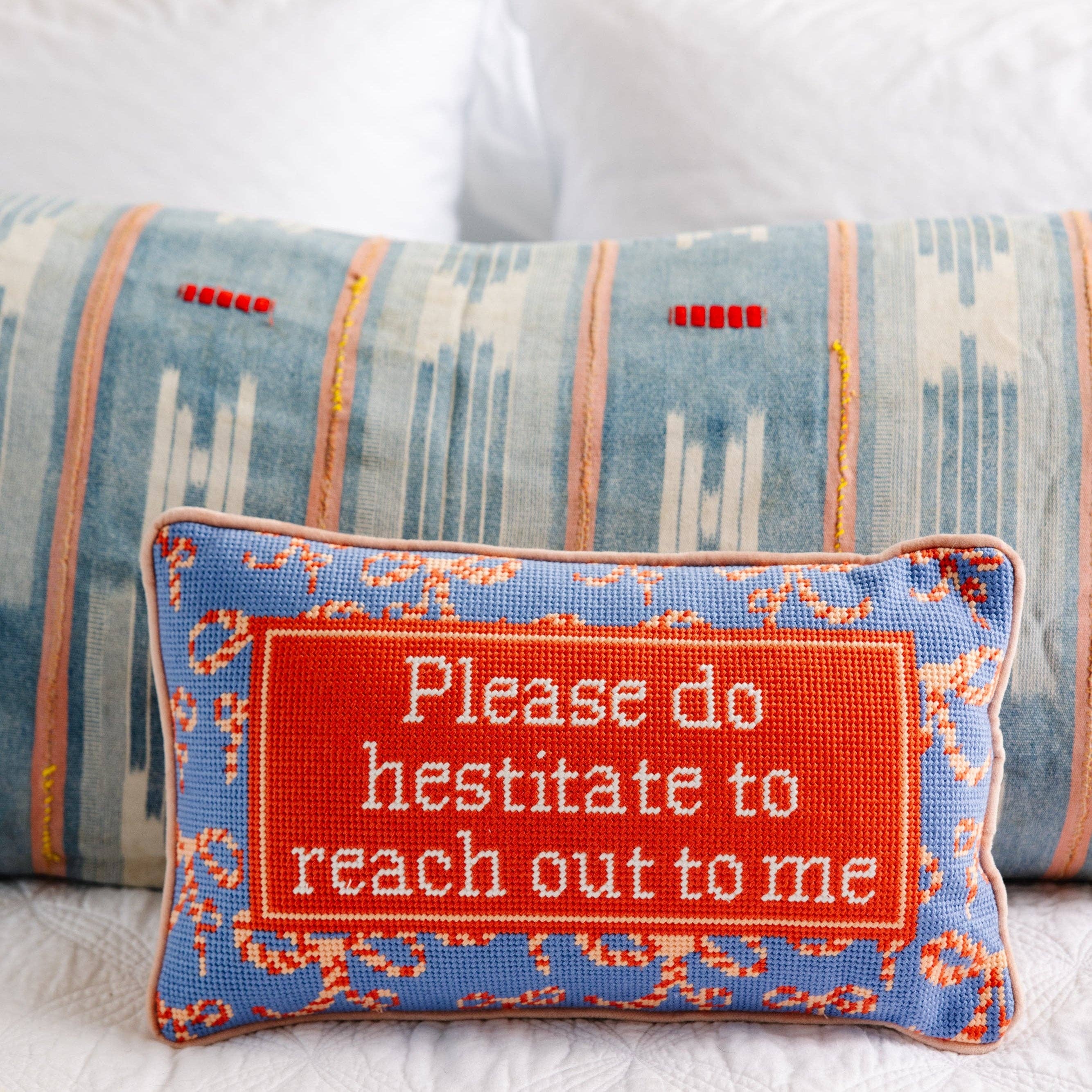 Hesitate Needlepoint Pillow