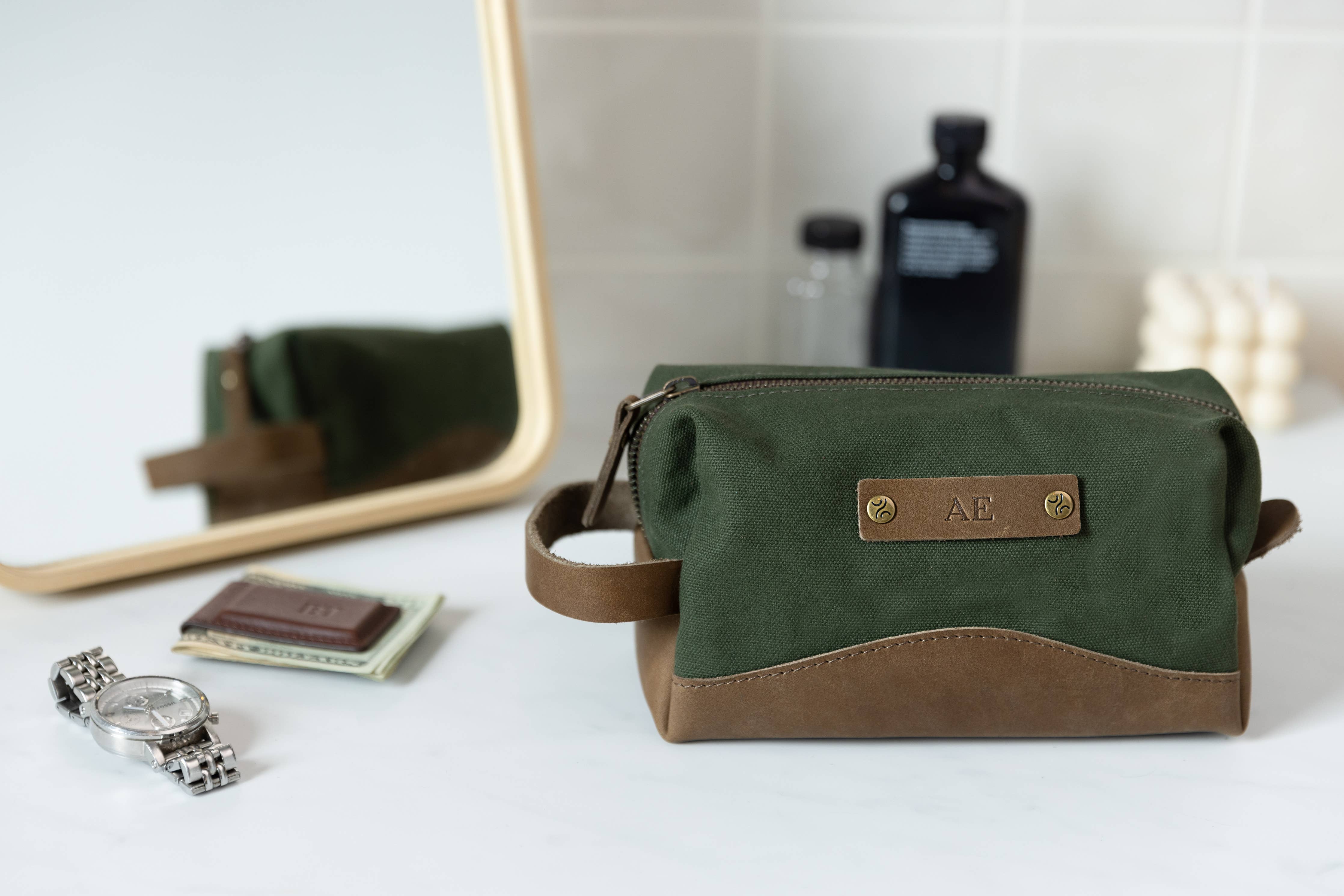 Canvas and Leather Travel Kit - Full Grain Leather - USA Made