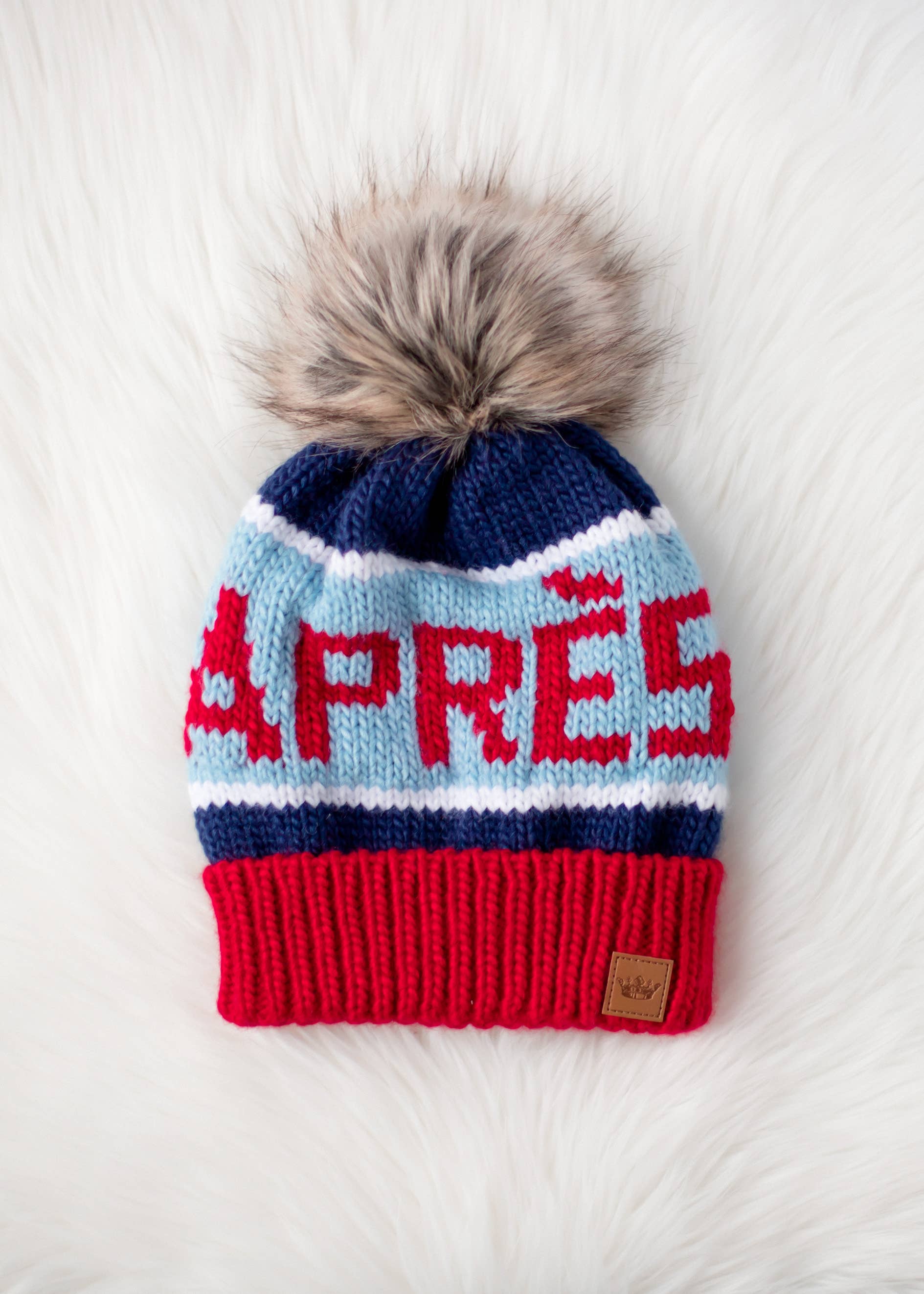 Red, Lt. Blue & Navy Apres Pom Hat