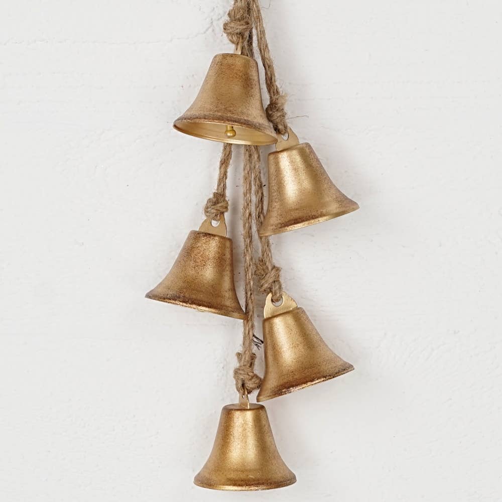 M32525-Vintage gold mini liberty bell (2.5inD)Stringx5