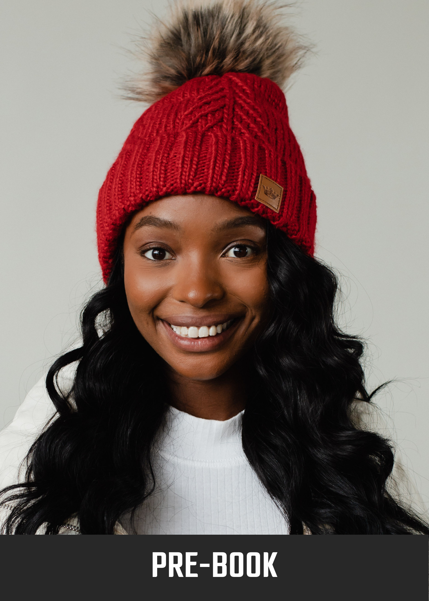 Red Decorative Cable Knit Pom Hat