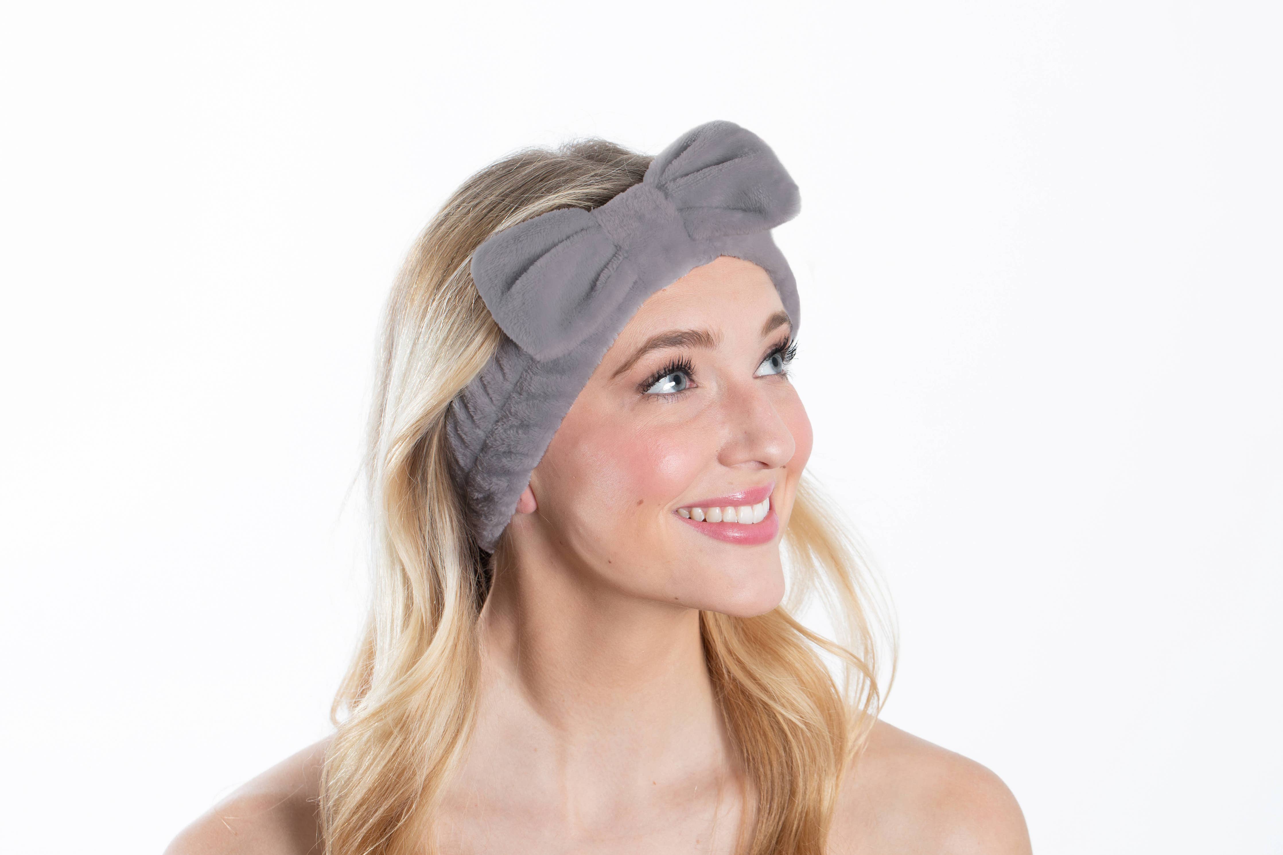 Plush Bow Spa Headband - Gray