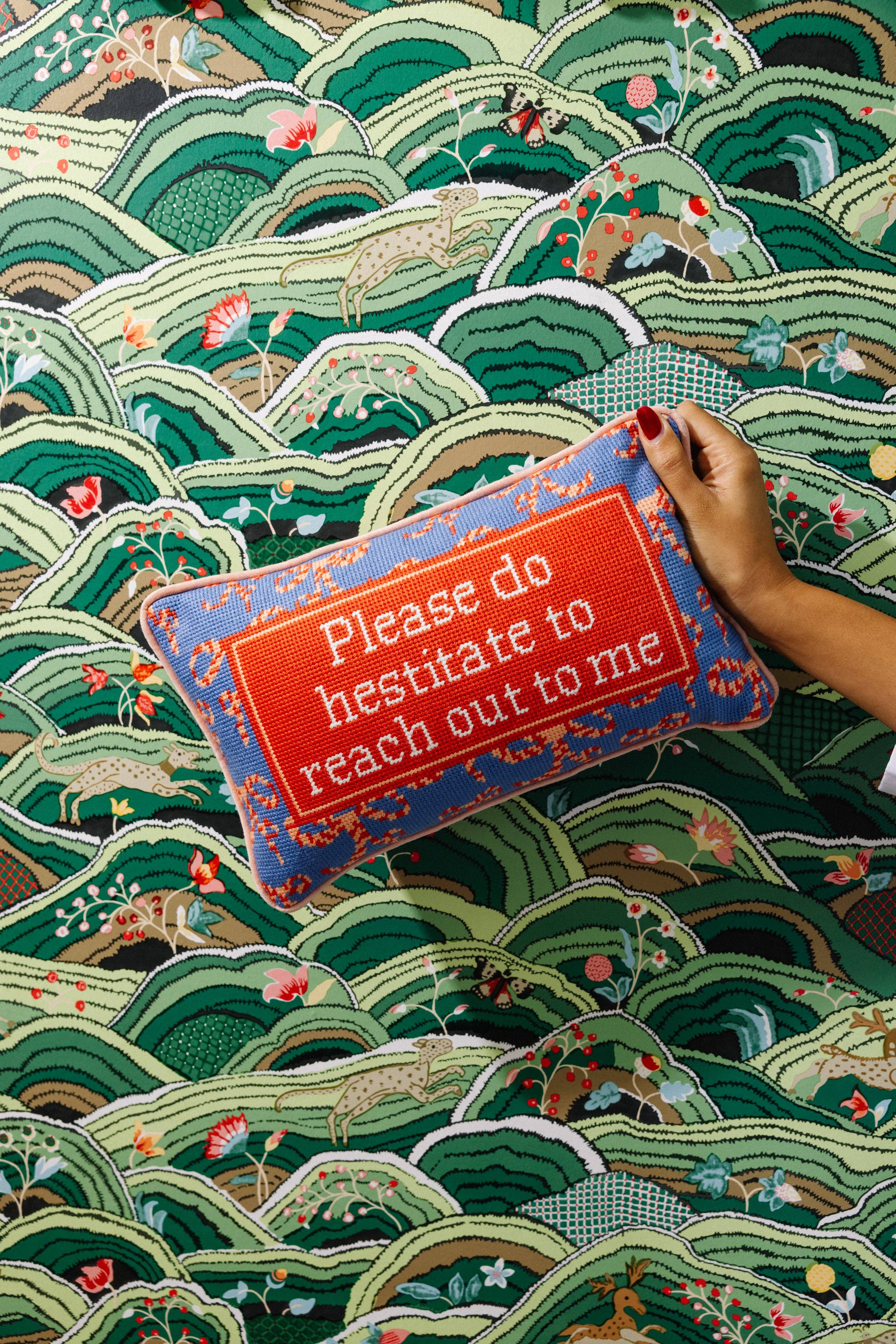 Hesitate Needlepoint Pillow