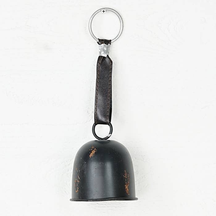 M9989- Antique Metal Bell w.Leather Loop-BK