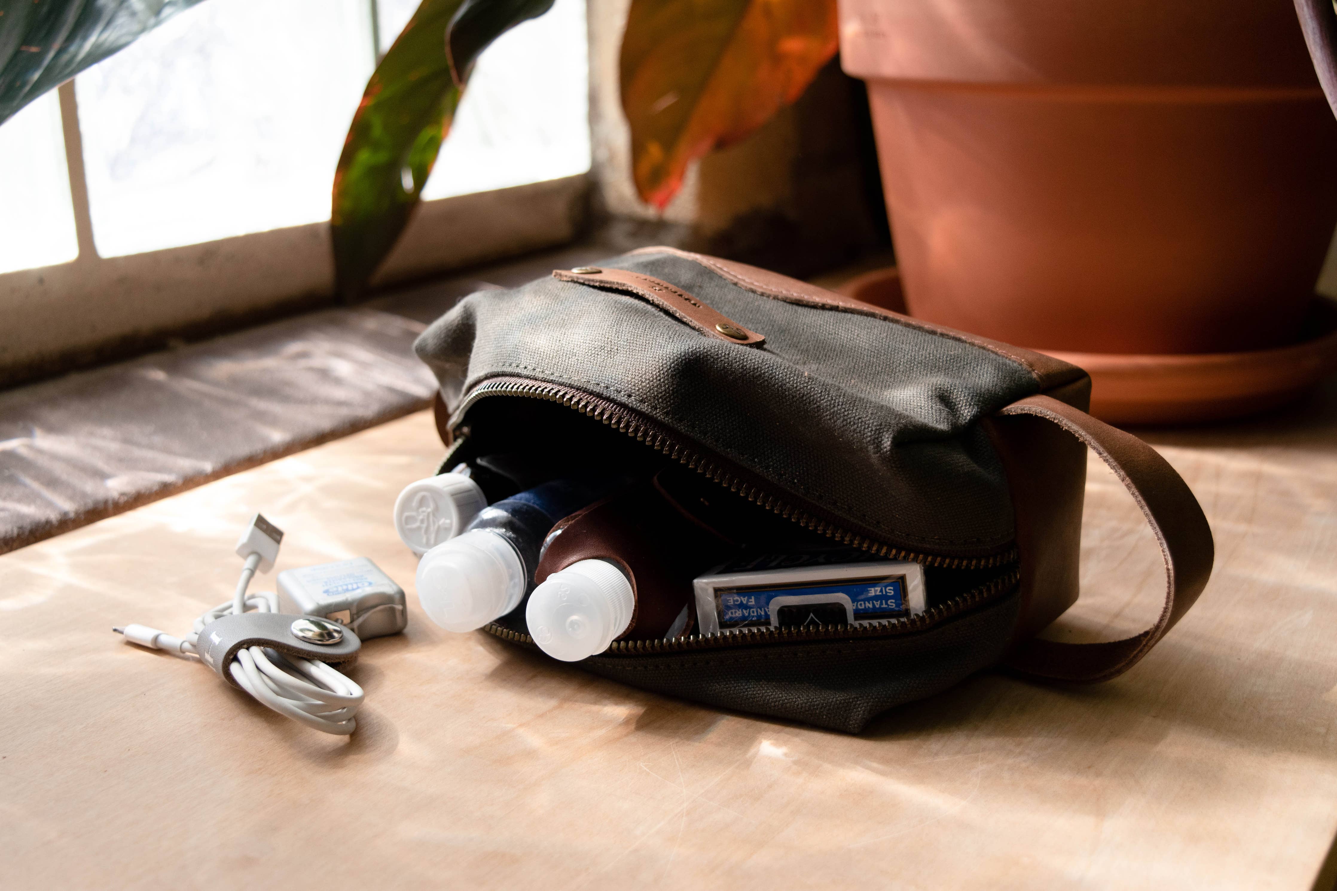 Canvas and Leather Travel Kit - Full Grain Leather - USA Made